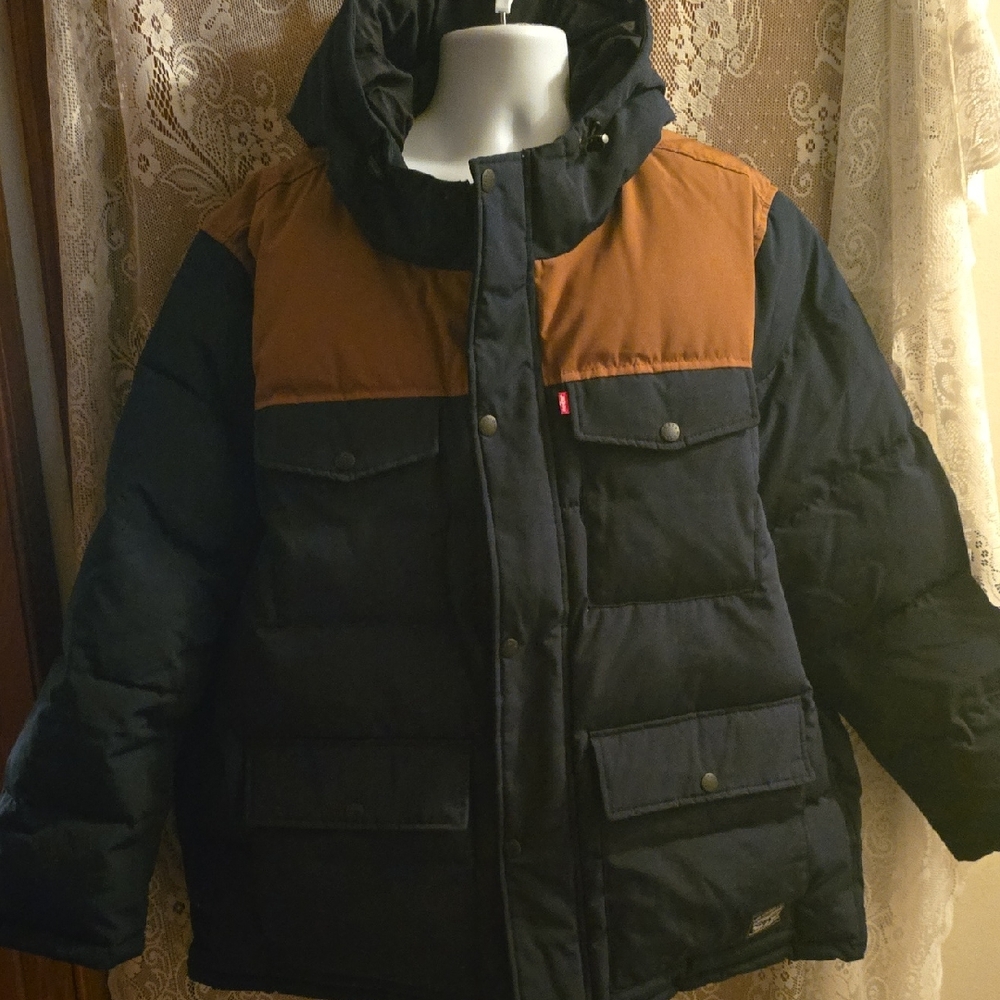 New Levi's Men's Size XXL Navy Camel‎ Arctic Cloth Quilted Performance Parka